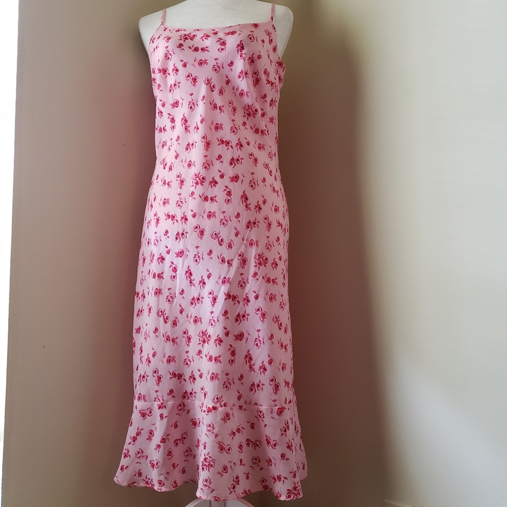 Jonathan Martin pink midi dress red rose print